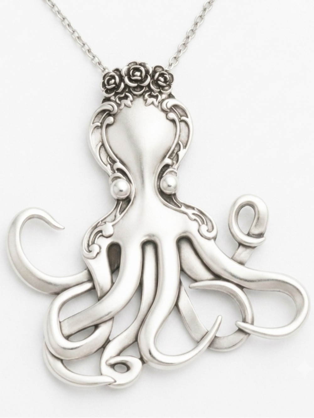 “Vintage Fork Octopus” Silverware Spoon Squid Octopod Kraken Tentacles Necklace - Picture 3 of 13